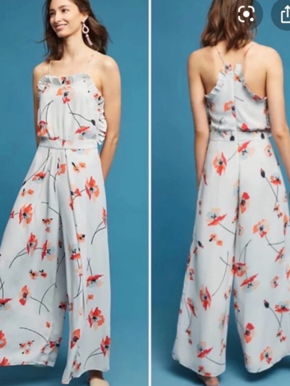 Anthropologie Paper Crown Poppy Floral Wide-Leg Jumpsuit